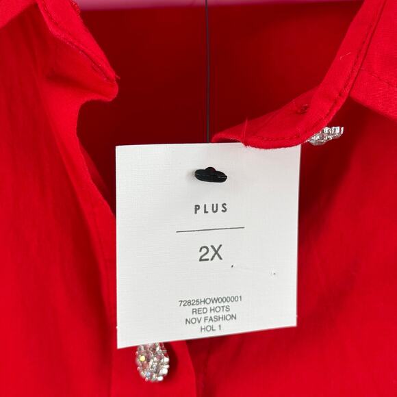 Crown & Ivy Shirt Size 2X NWT 3/4 Sleeve Button Down Red Holiday Glitz Plus - Picture 5 of 11